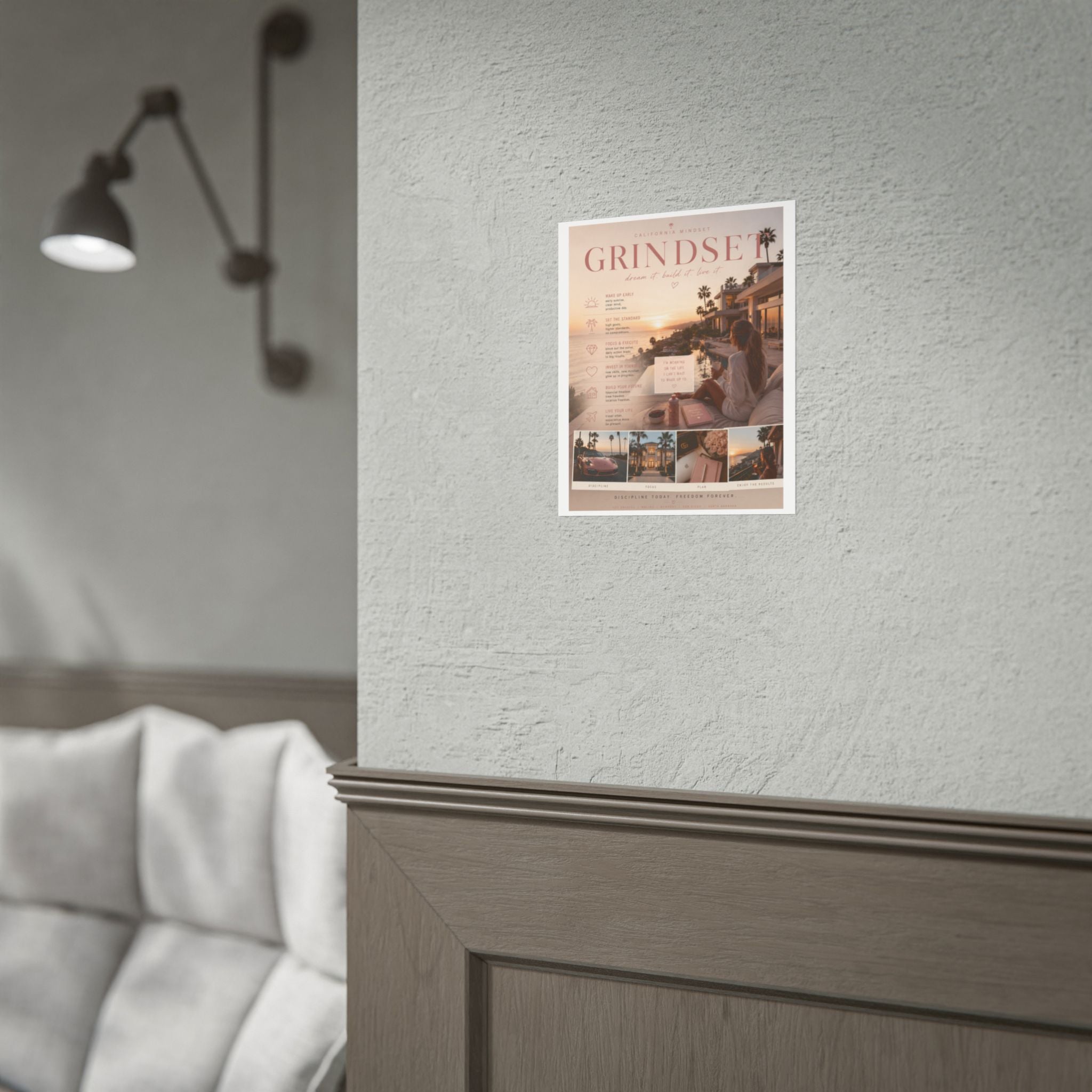 Grindset Motivational Poster Rolled Posters | Beach Sunset Vision Board Wall Art