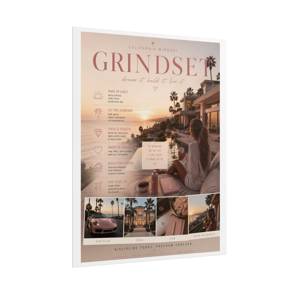 Grindset Motivational Poster Rolled Posters | Beach Sunset Vision Board Wall Art