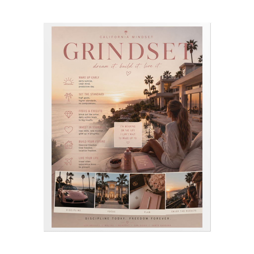 Grindset Motivational Poster Rolled Posters | Beach Sunset Vision Board Wall Art