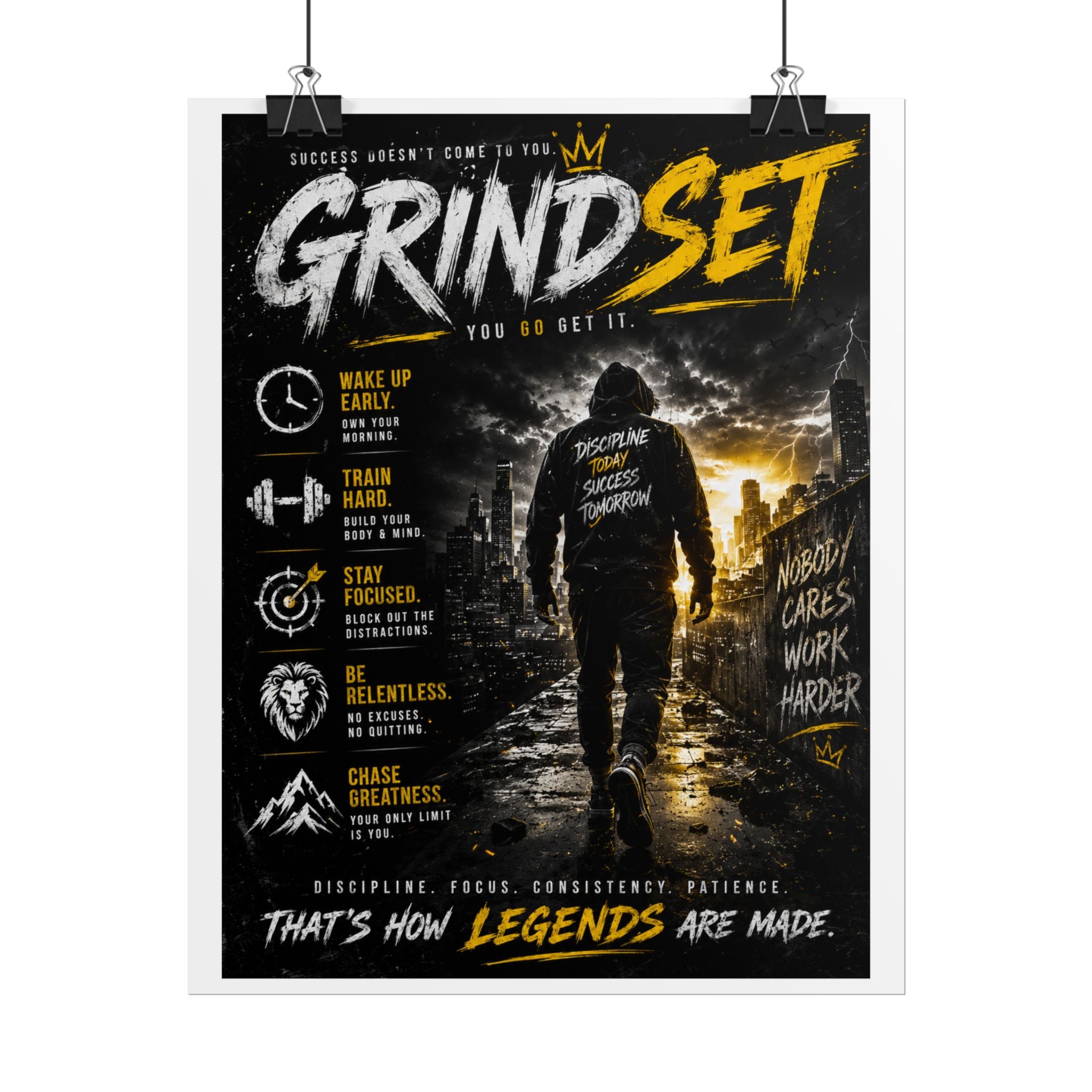 Grind Set Motivational Poster – 'Grind Set: That's How Legends Are Made' Rolled Wall Art